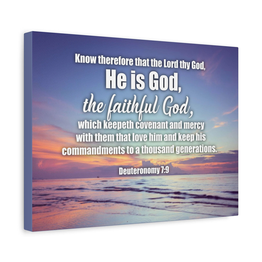 Scripture Canvas He is God Deuteronomy 7:9 Wall Art Bible Verse Print Ready to